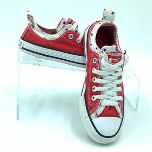 Converse Kids Low Top Double Flap Tongue Sneakers Sz 1 Red White Stars